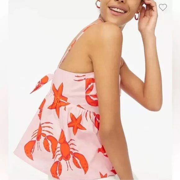 J Crew Women's 0 Tank Top Pink Tie-Back Strappy Lobster Starfish Peplum NWT - Picture 2 of 12